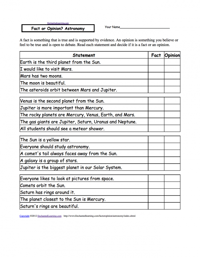 Fact Or Opinion Checkmark Worksheets To Print