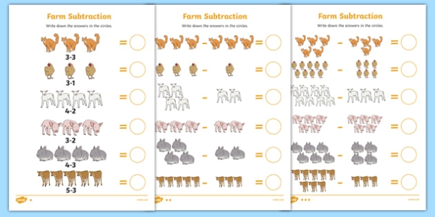 Farm Subtraction Sheet Teacher Made
