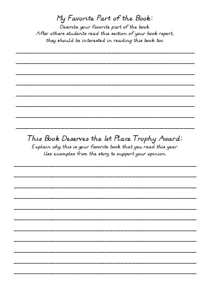 Favorite Book Report Trophy Project Templates  Worksheets  Rubric