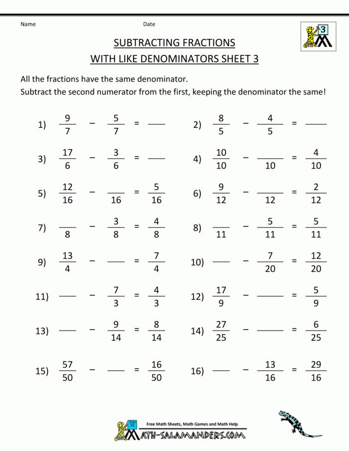 Fraction Addition And Subtraction Worksheets 99Worksheets