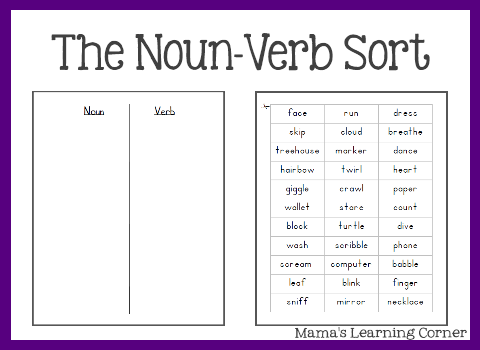 Free Parts Of Speech Worksheets The Nounverb Sort