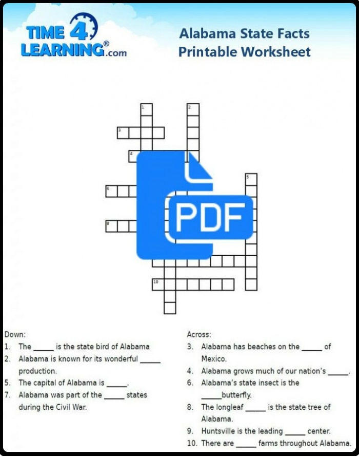 Free Printable Alabama State Facts Crossword