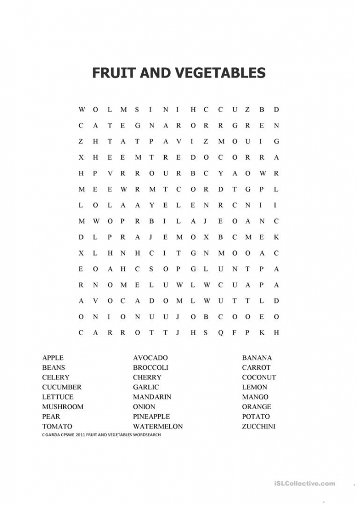 Fruit And Vegetable Word Search