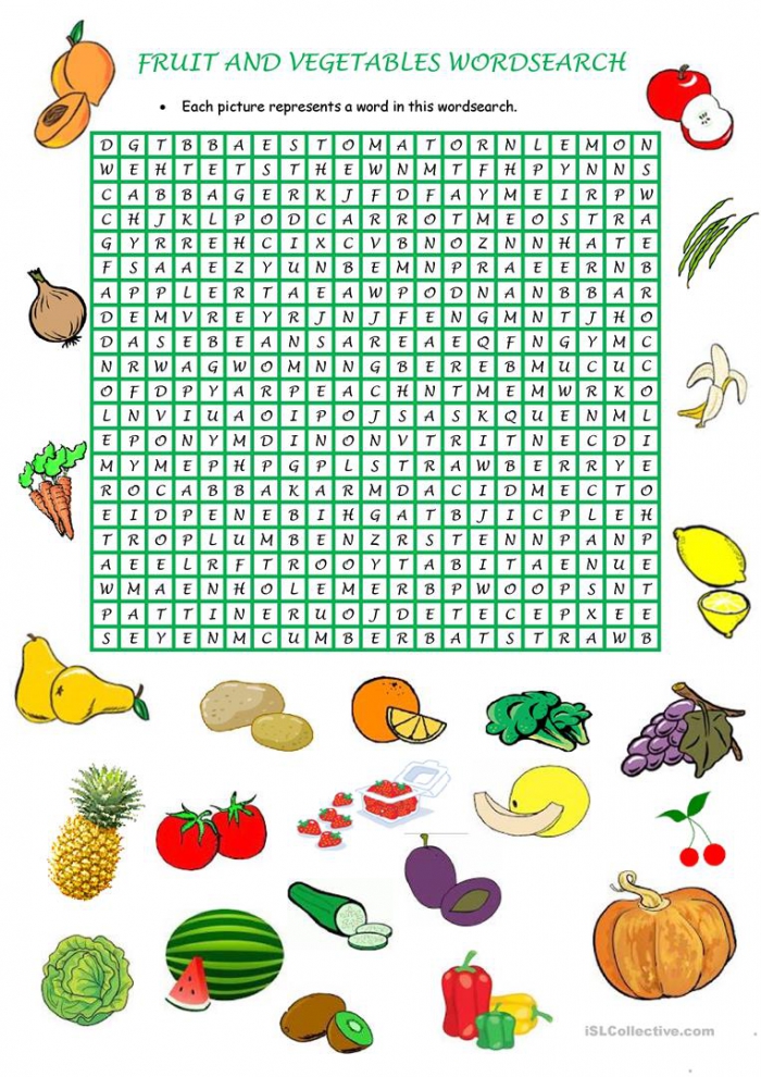 Fruit And Vegetables Wordsearch