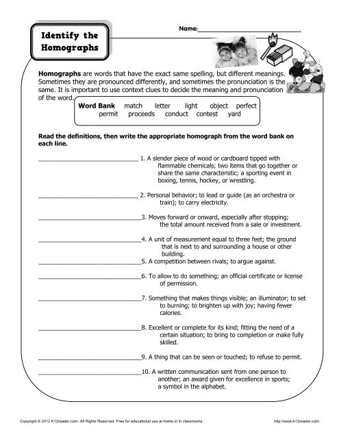 Homographs Worksheets 99Worksheets