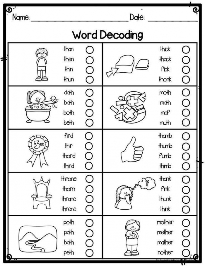 Kindergarten Word Decoding Practice   Assessment Worksheets For