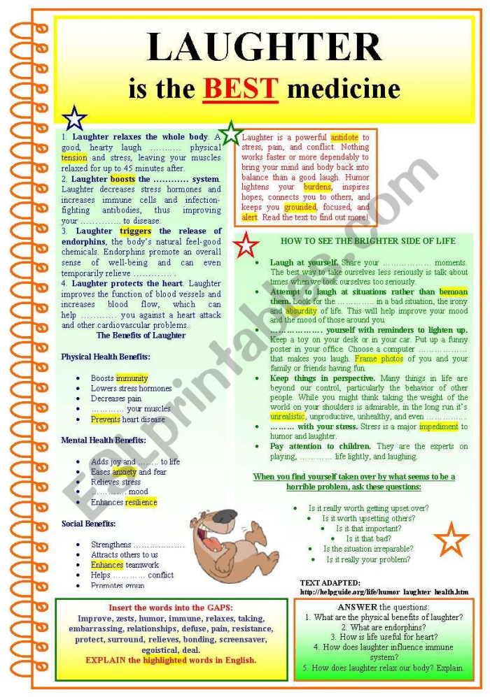 Laughter Is The Best Medicine Worksheet