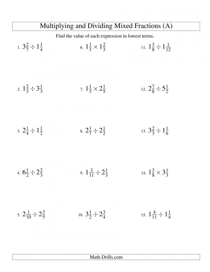 Multiplying And Dividing Mixed Fractions A