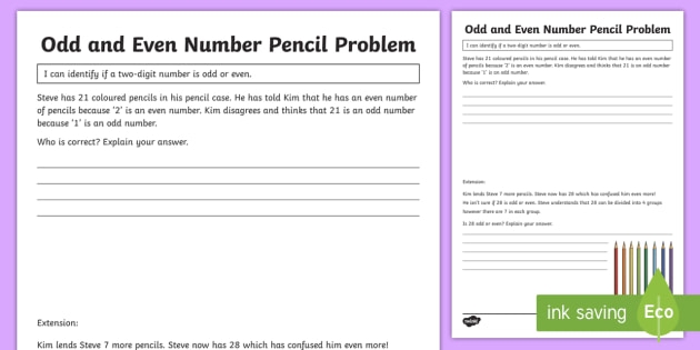 Odd And Even Number Pencil Problem Worksheet  Worksheet