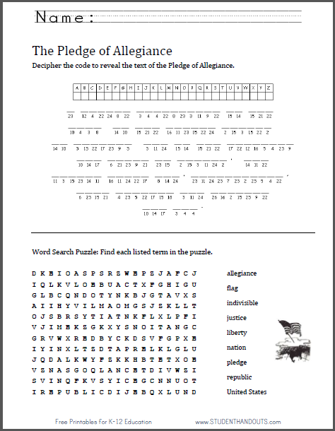 Pledge Of Allegiance Puzzles Worksheet