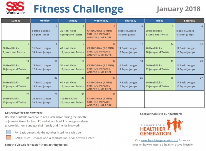 Printable Fitness Challenge Calendar For Kids
