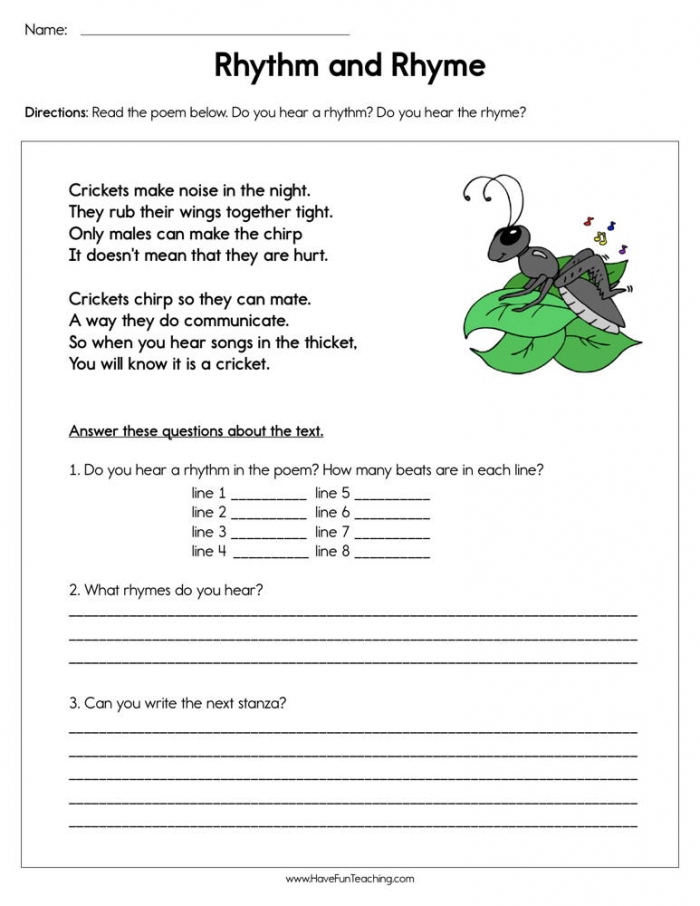 poetry worksheets grade 6