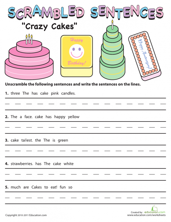 Scrambled Sentences Crazy Cakes