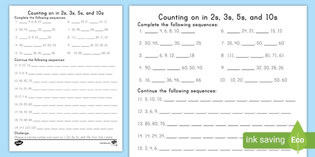 Skip Counting In Twos  Threes  Fives  And Tens Activity