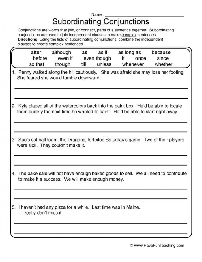 Conjunction Comma Worksheet