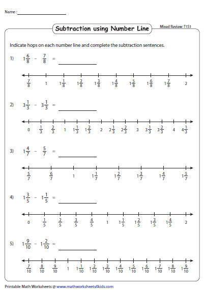 subtract fractions on a number line worksheets 99worksheets