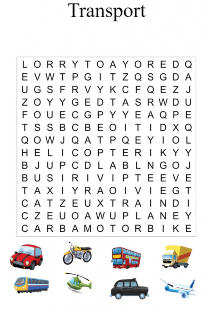 Word Search: Transportation Worksheets | 99Worksheets