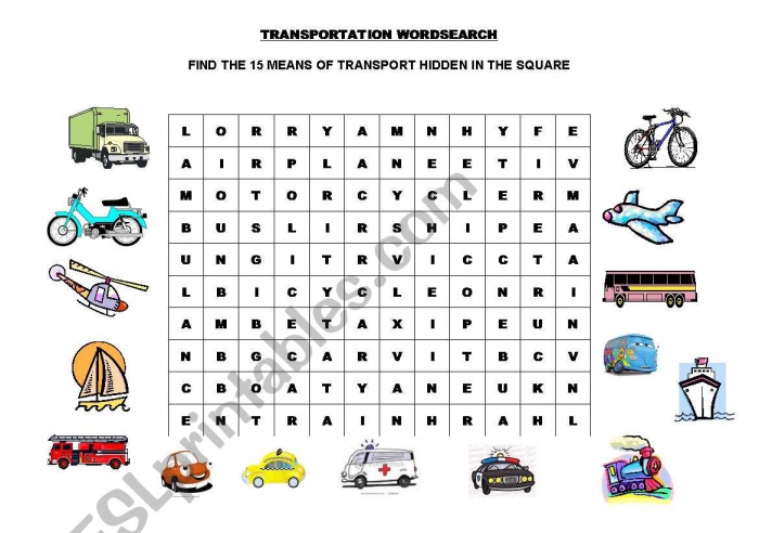 Transportation Wordsearch