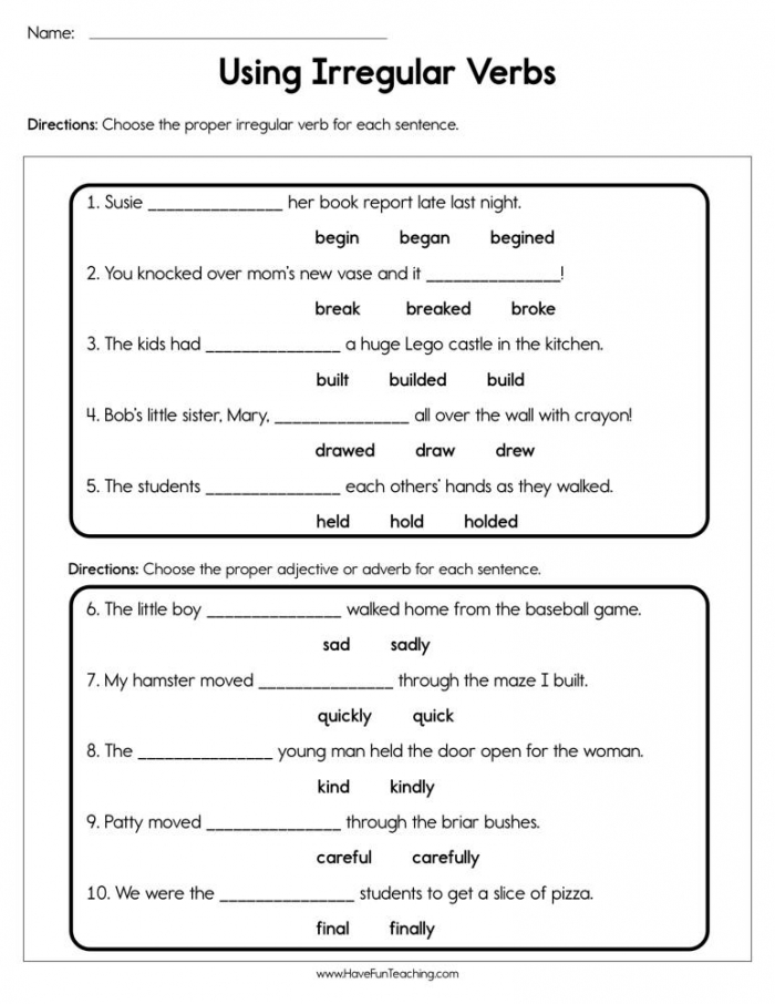 Complete Verbs Worksheets