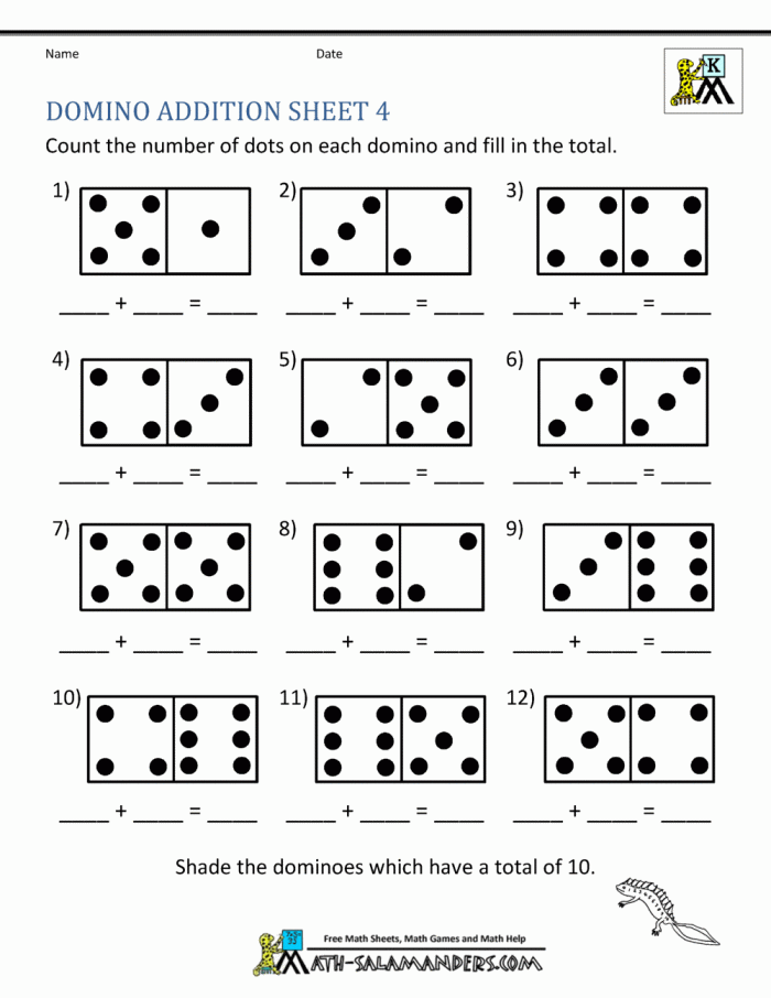 Worksheet  Printable Kindergarten Worksheets Domino Addition Math