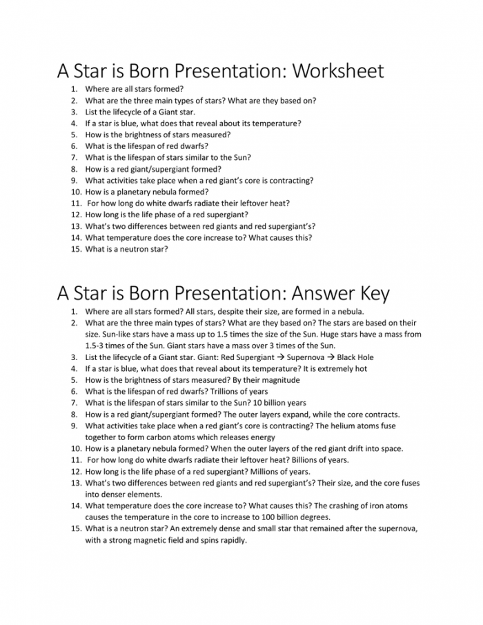 A Star Is Born Worksheet And Key