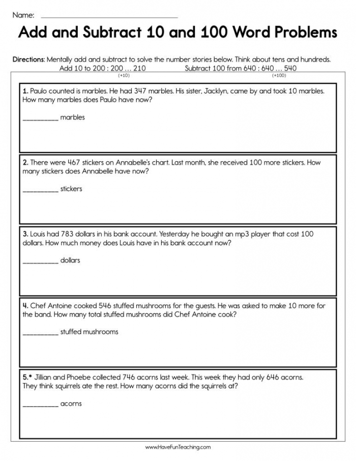 Add And Subtract  And  Word Problems Worksheet  Have Fun