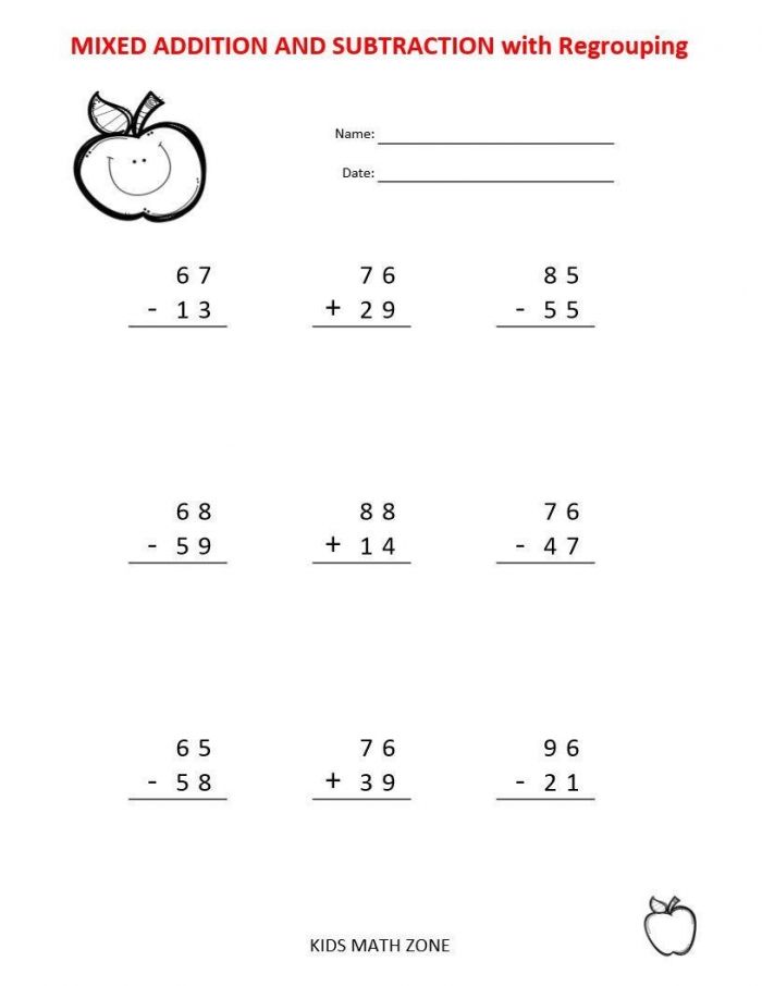 Addition   Subtraction  Printable Worksheets With Single
