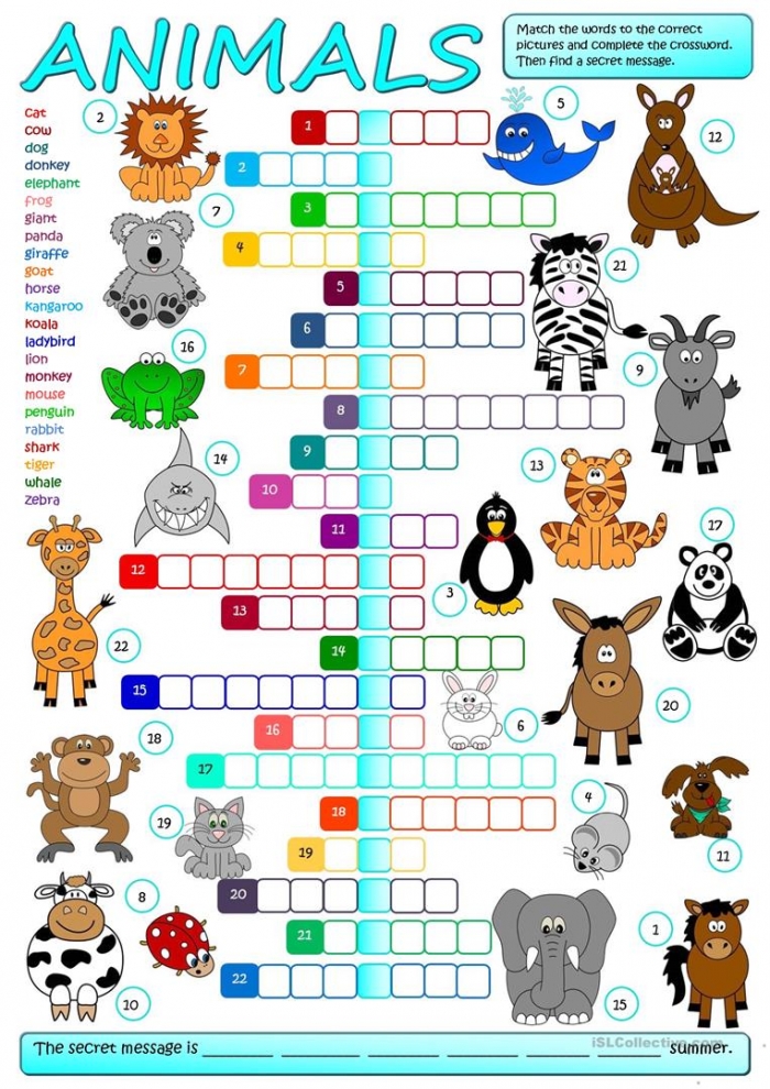 Animal Crossword Puzzle Worksheets 99Worksheets