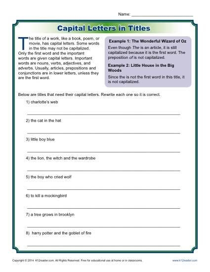 Capitalizing And Punctuating Titles And Headings Worksheets 99Worksheets