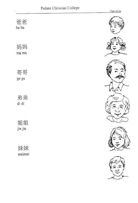 Chinese Family Members Worksheet In