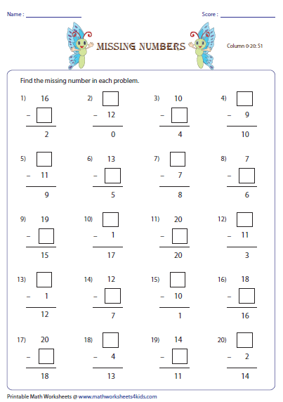 Click On The Sample Worksheet And Find The Missing Numbers In