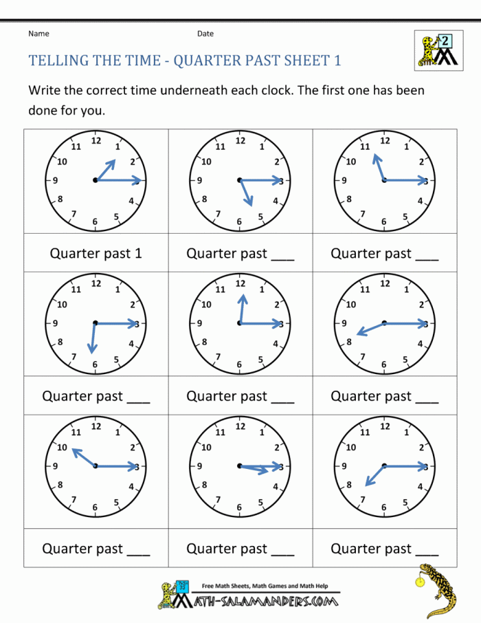 Telling Time: Quarter Till And Quarter Past Worksheets | 99Worksheets