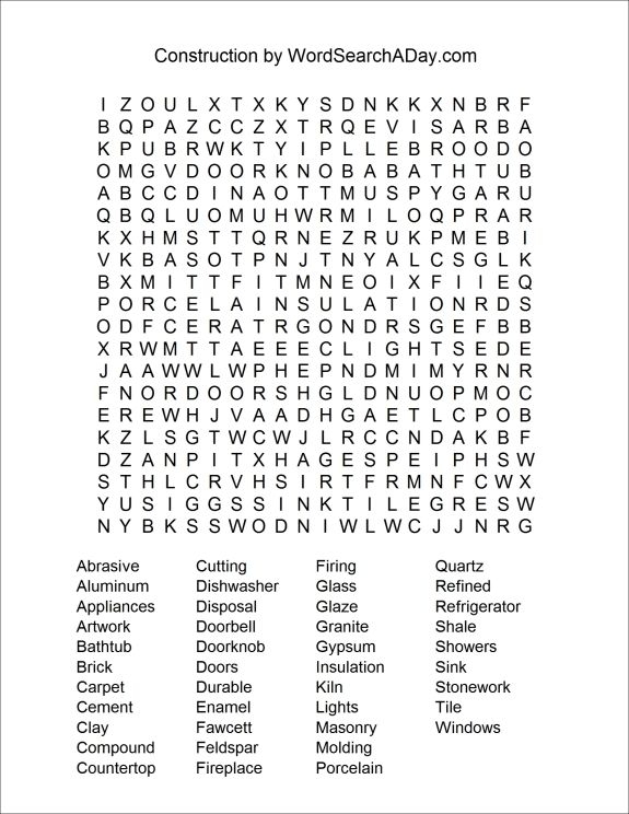 Construction Word Search Worksheets | 99Worksheets