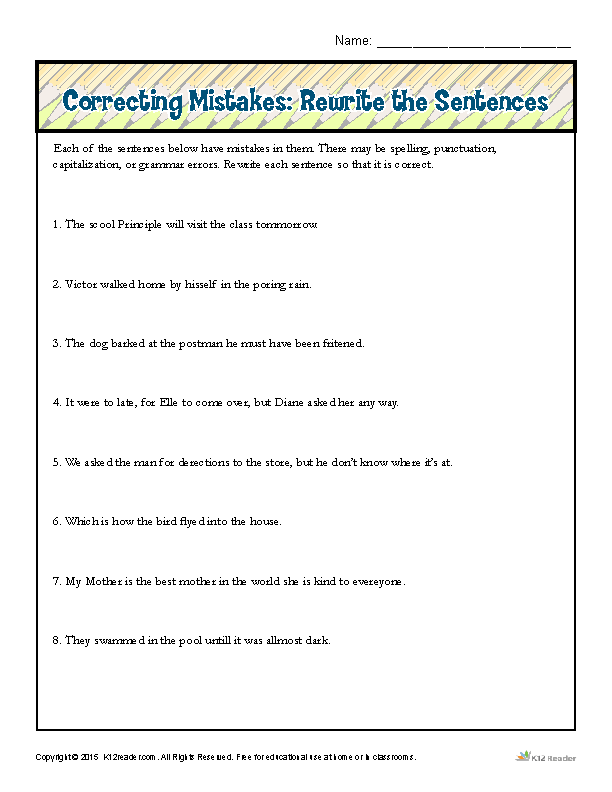 Correcting Mistakes Rewrite The Sentences