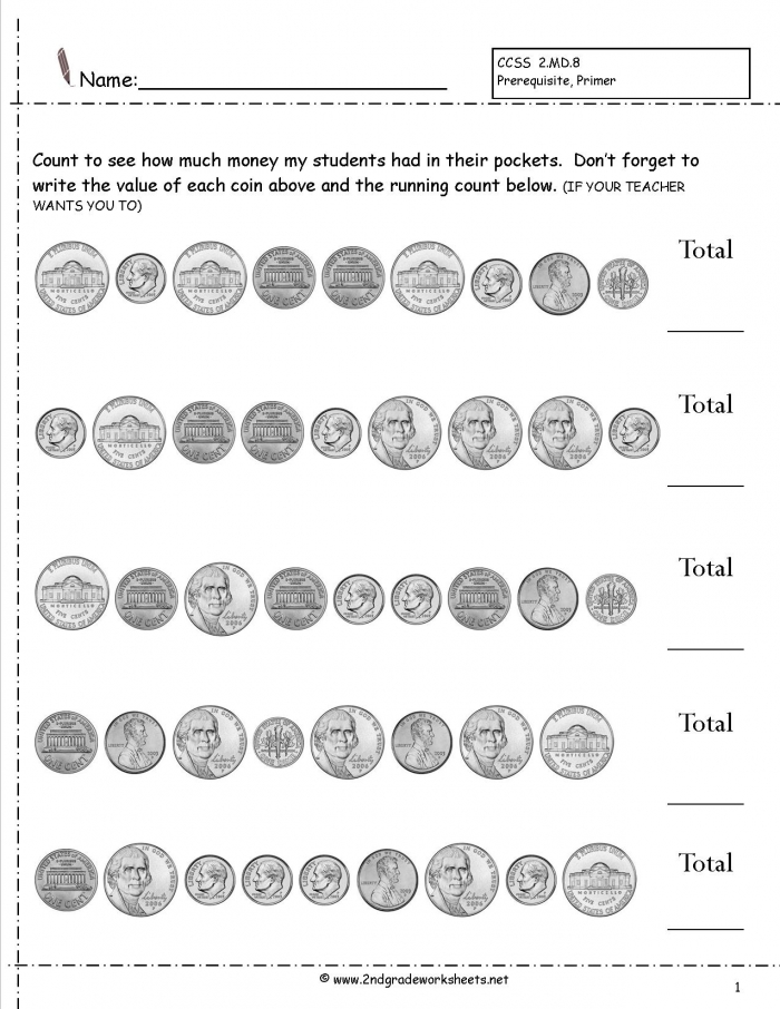 Counting Coins And Money Worksheets Printouts Coin For Nd Grade