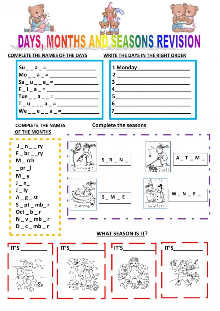 Days  Months And Seasons Revision Worksheet