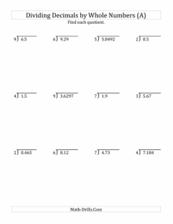 Dividing Decimals By Whole Numbers