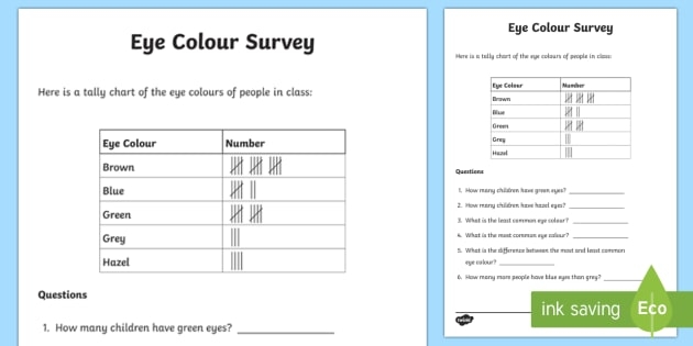 Eye Color Tally Frequency Table Worksheet  Worksheet