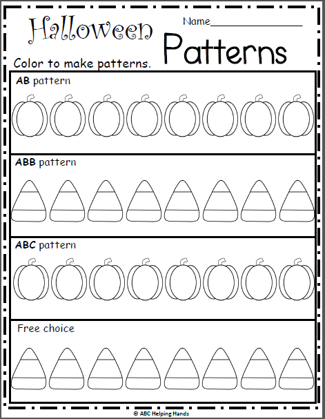Free Kindergarten Halloween Patterns Worksheet