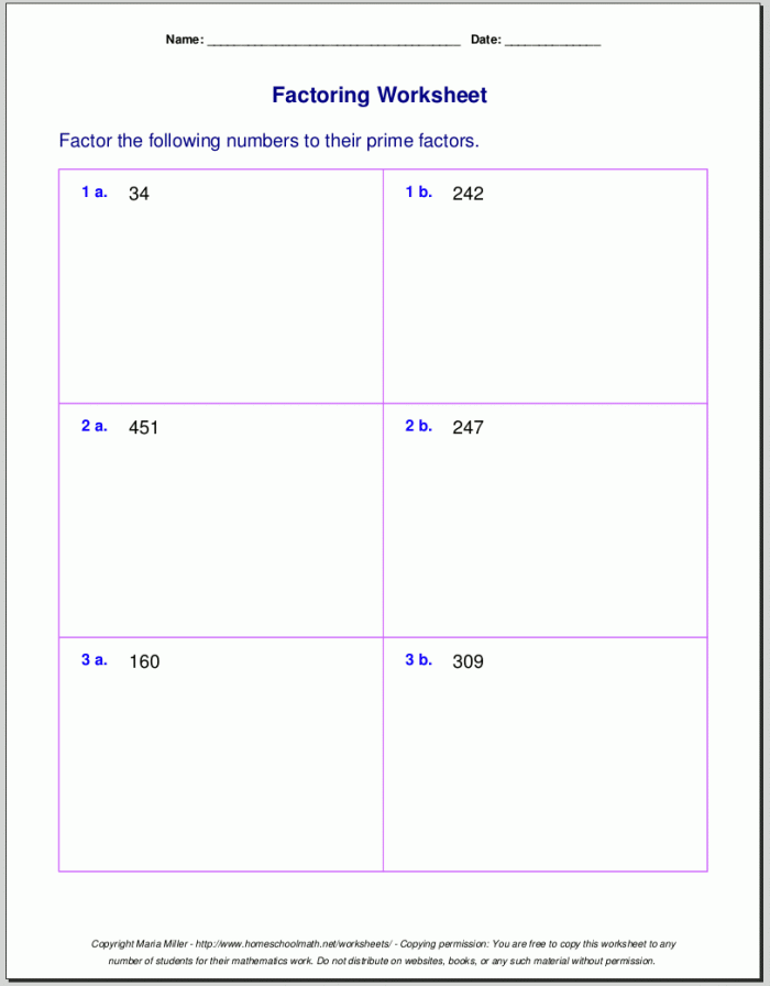 Free Worksheets For Prime Factorization  Find Factors Of A Number