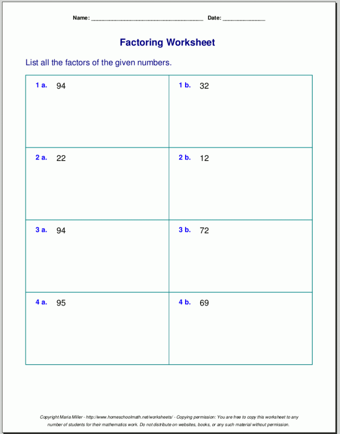 Free Worksheets For Prime Factorization  Find Factors Of A Number