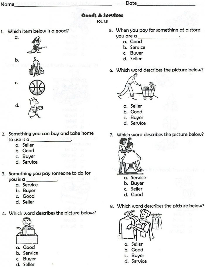 Goods And Services 1 Worksheets 99Worksheets