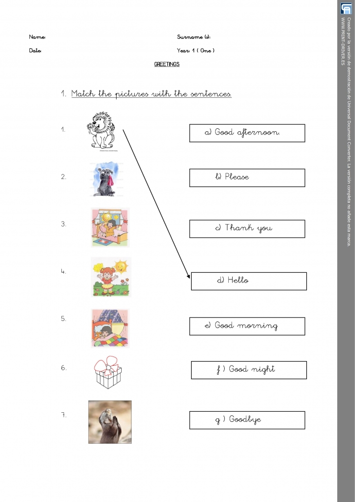 Greetings Matching Activity Worksheet Personal Teaching Resources