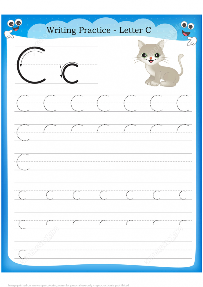 Letter C Is For Cat Handwriting Practice Worksheet