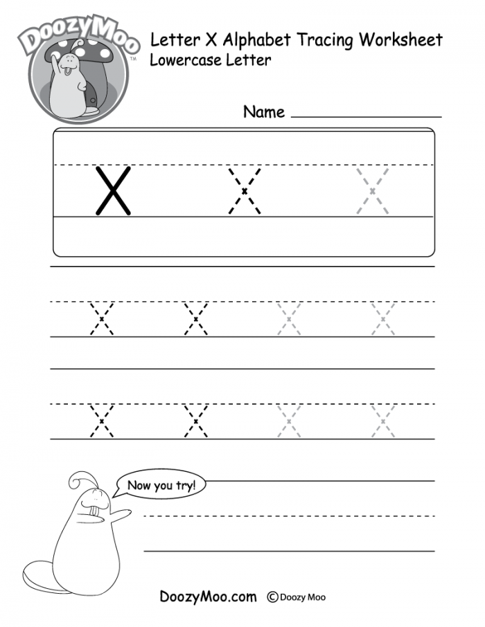 Lowercase Letter X Tracing Worksheet