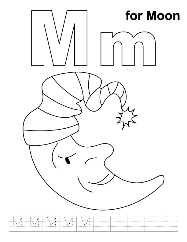 M For Moon Coloring Page With Handwriting Practice