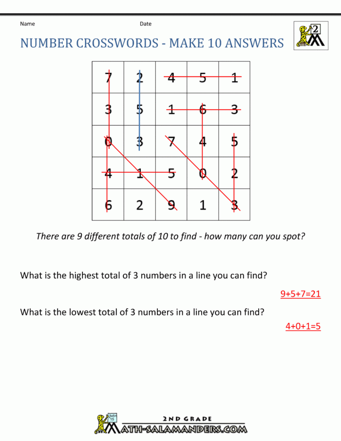 Math Worksheet  Nd Grade Math Puzzles Number Crosswords Make