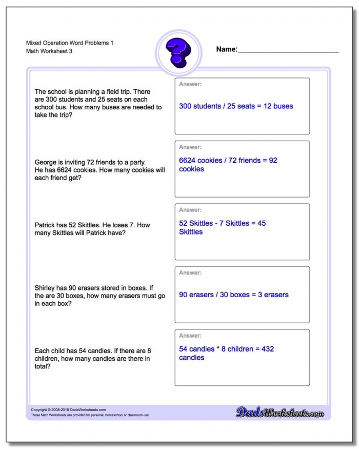 Mixed Operation Word Problems Worksheet Math Worksheets All