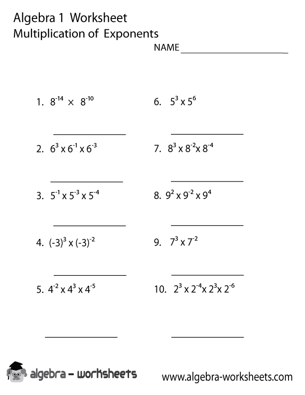 Multiplication Law Of Exponents Worksheet