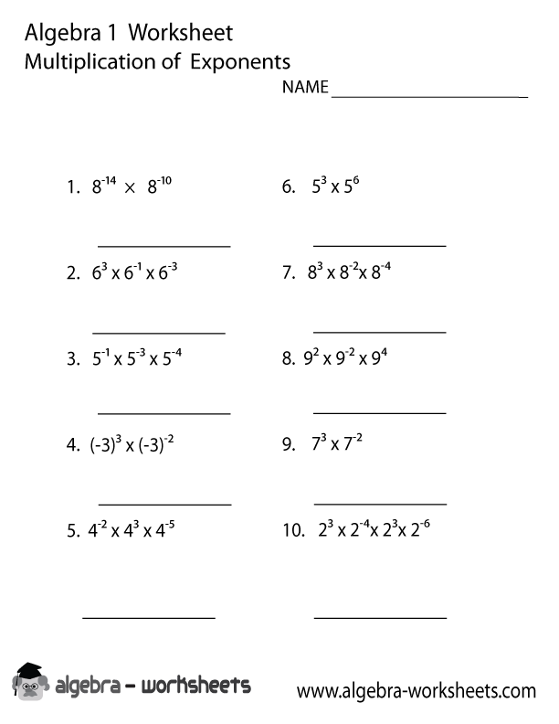 Multiplication Properties Exponents Worksheets